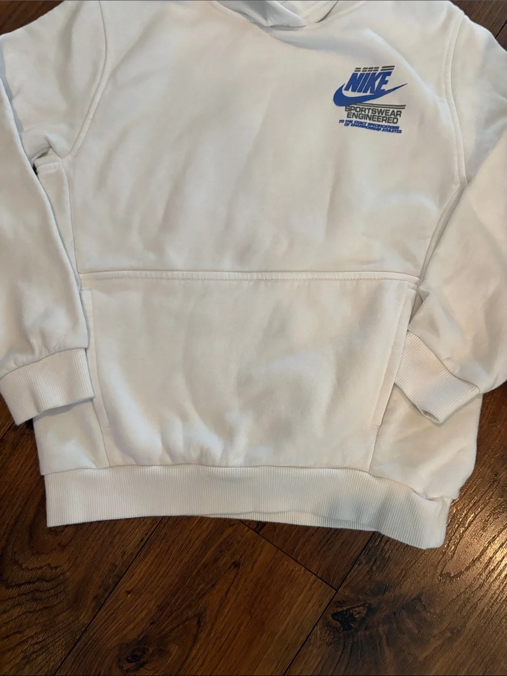 Boys Nike White Pullover Hoodie with Blue Logo